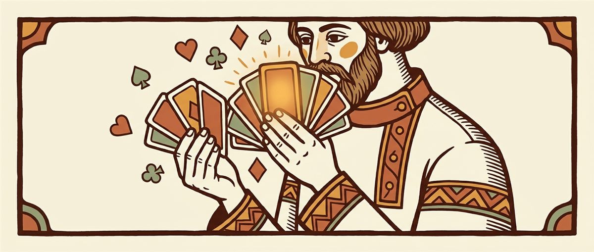 Игрок обдумывает ход, держа карты веером